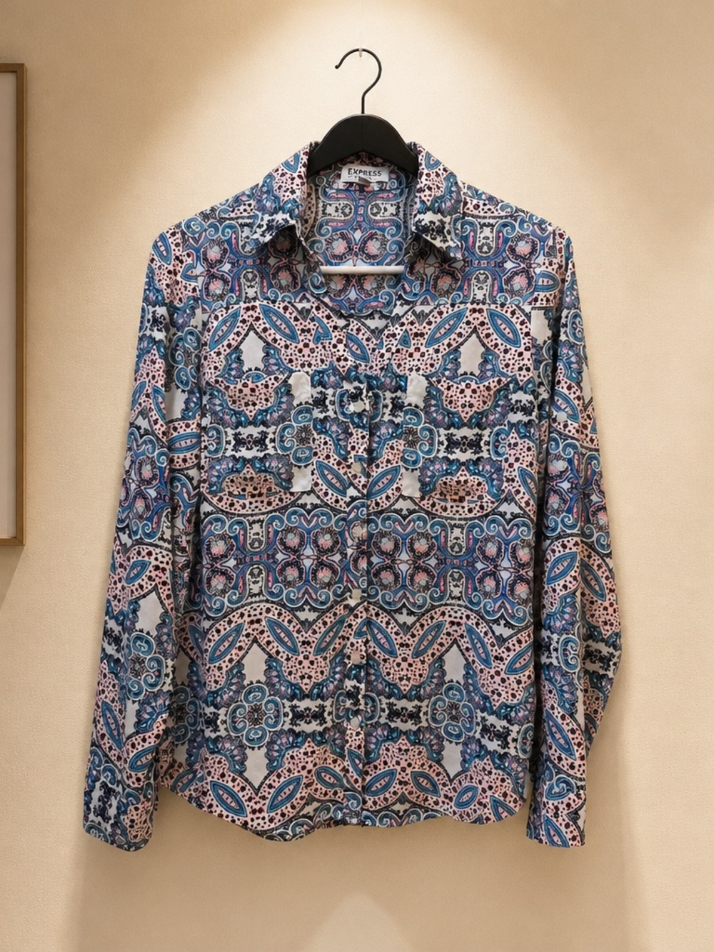 Express Men’s Paisley Button-Down Shirt in Blue & Pink